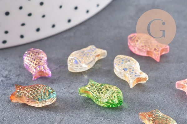Perle poisson verre multicolore 15.5mm, x10 (G10822)