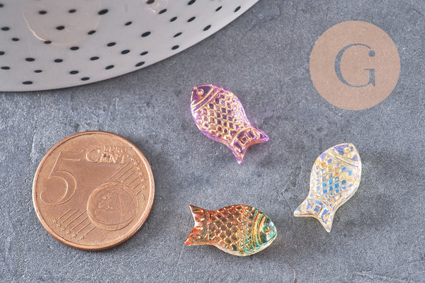 Perle poisson verre multicolore 15.5mm, x10 (G10822)