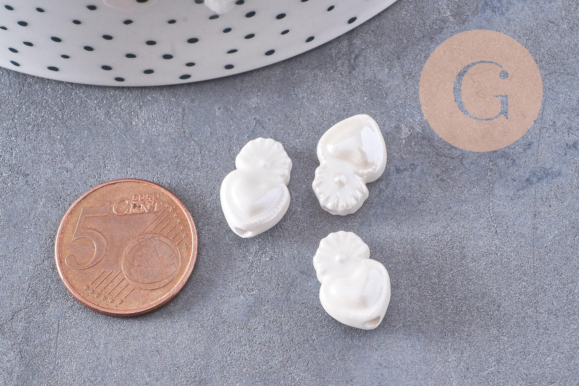 Perle porcelaine blanche coeur irisé 16mm, x25 (G3309)