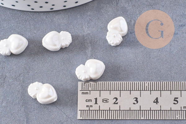 Perle porcelaine blanche coeur irisé 16mm, x25 (G3309)