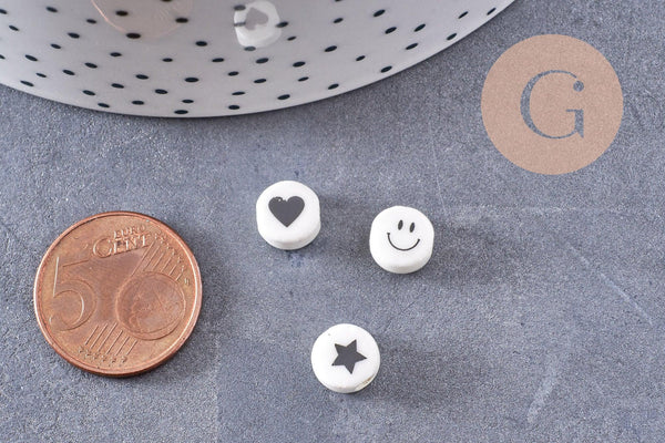 Perle porcelaine blanche lettre alphabet 8.5mm, x1 (G3461)