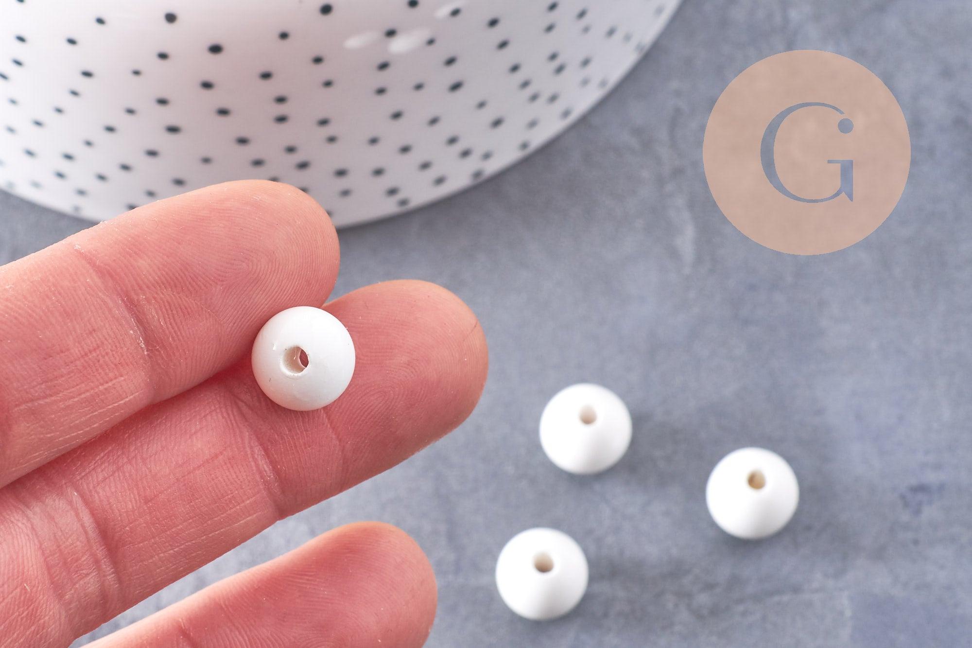Perle porcelaine blanche, perle lisse céramique, céramique blanche, 10mm, x10 (G5383)
