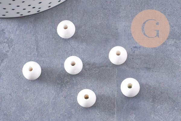 Perle porcelaine blanche, perle lisse céramique, fabrication bijoux, céramique blanche, 10mm, x10 G5383