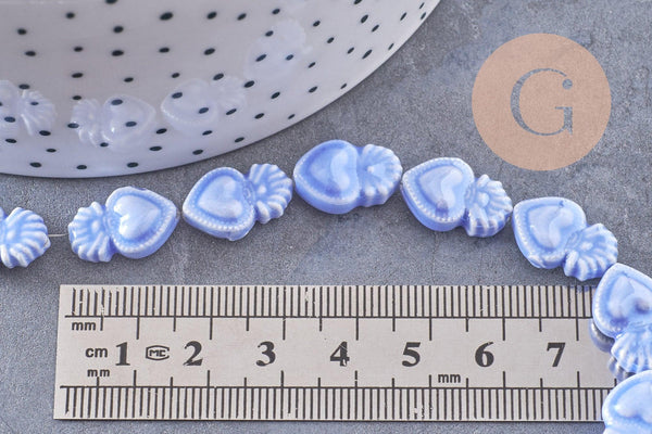 Perle porcelaine bleu tendre coeur irisé, fournitures créatives, perle céramique, 16mm, x20 G3972