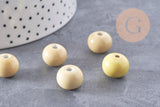 Perle porcelaine jaune pâle, perle céramique, perle ronde, 1.5cm, x5 (G2300)