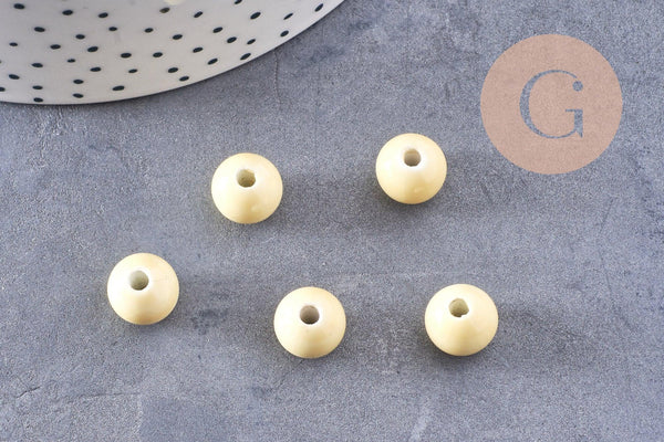 Perle porcelaine jaune pâle, perle céramique, porcelaine jaune,perle ronde, création bijoux,11m, x5 G1370