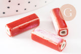 Perle porcelaine rectangle rouge 25~29mm,création bijoux céramique, x5 (G9351)