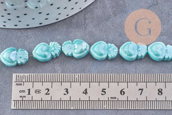 Perle porcelaine turquoise coeur irisé, perle céramique bleu, 16mm, x20 (G3973)