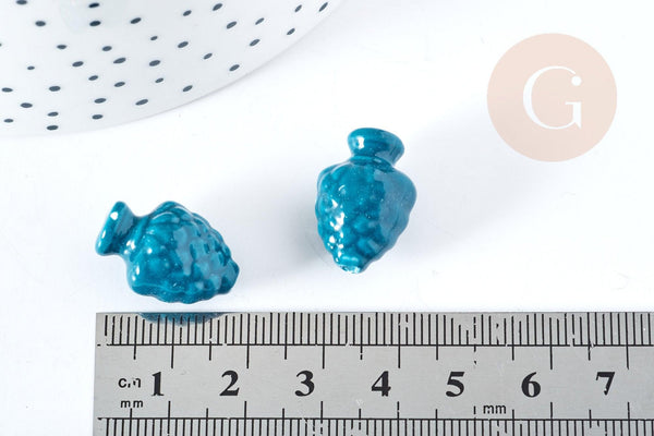 Perle porcelaine vert pomme de pin 19mm,perle céramique, fabrication bijoux, x10 G8456