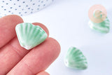 Perle porcelaine verte coquillage 22.5-23.5mm, perle céramique géométrique, x10 (G3427)