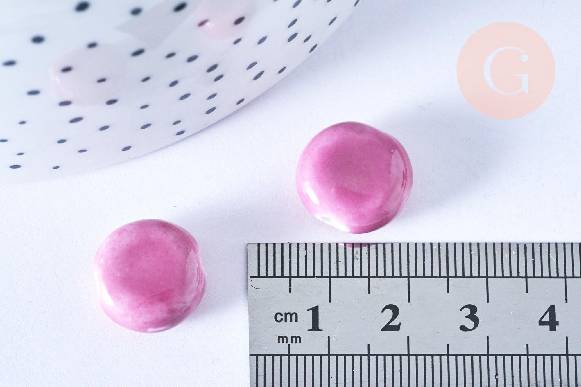 Perle porcelaine violet 15mm, perle striées,perle céramique, céramique violette, x5 (G3496)