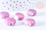 Perle porcelaine violet 15mm, perle striées,perle céramique, céramique violette, x5 (G3496)