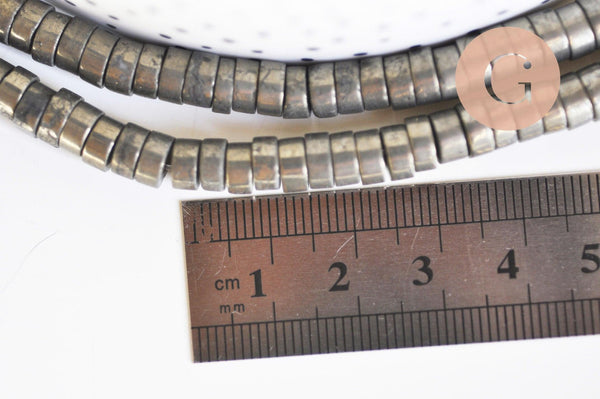 Perle pyrite heishi disque 6mmx4mm,fabrication bijoux perle pyrite naturelle, pierre,x1 fil de 40cm (G6219)