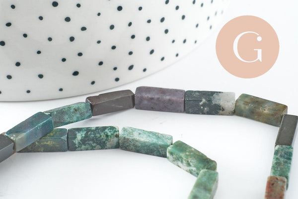 Perle rectangle agate indienne naturelle vert 13mm, x1 fil de 30cm (G9709)