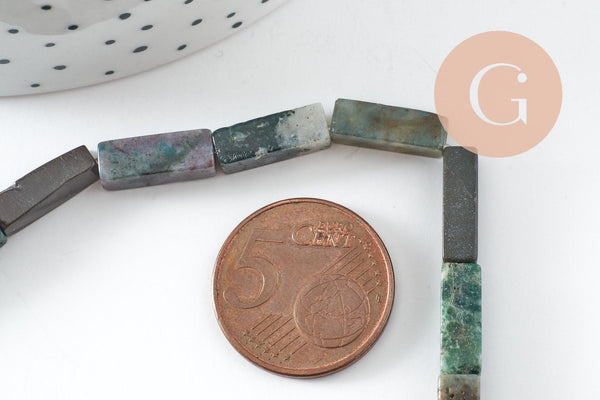 Perle rectangle agate indienne naturelle vert 13mm, x1 fil de 30cm (G9709)