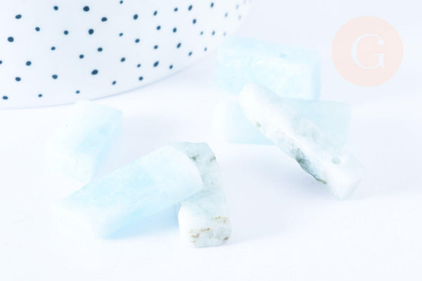 Perle rectangle aigue-marine 35-42 mm, pierre naturelle, x 2 (G6452)