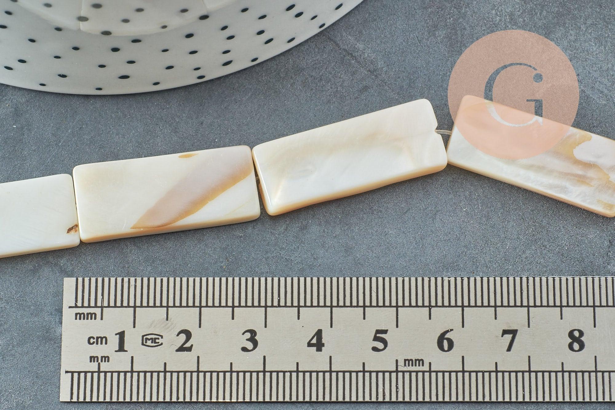 Perle rectangle nacre blanche naturelle 28mm,x1 fil de 25cm (G0652)