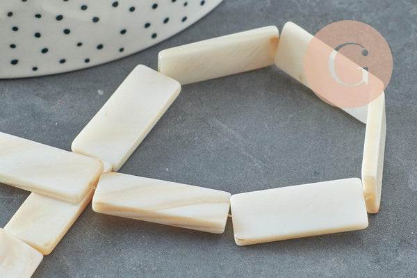 Perle rectangle nacre blanche naturelle 28mm,x1 fil de 25cm (G0652)