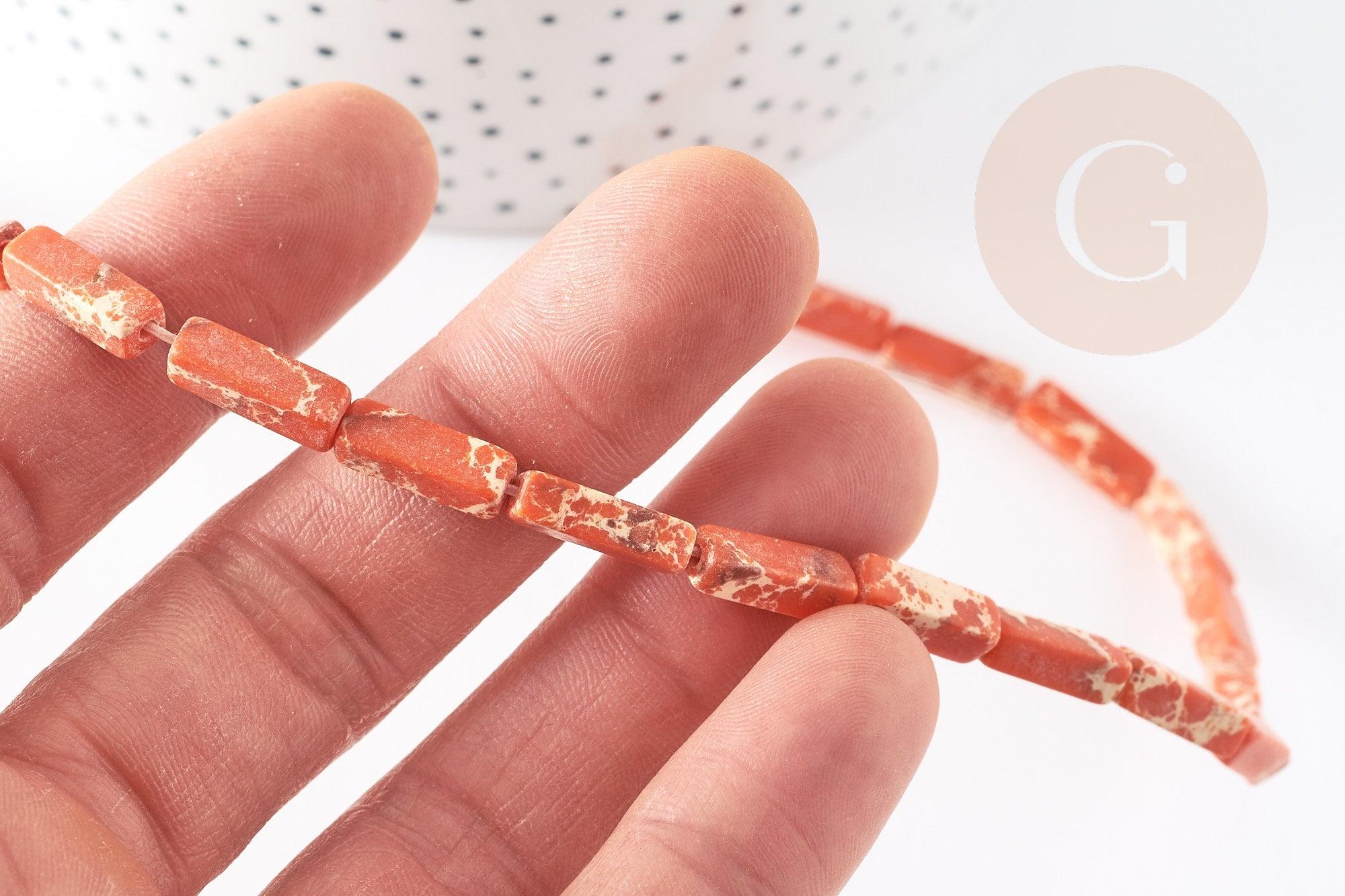 Perle rectangulaire regalite orange, pierre naturelle, perles jaspe, 12mm, fil de 40cm, x1 (G1108)