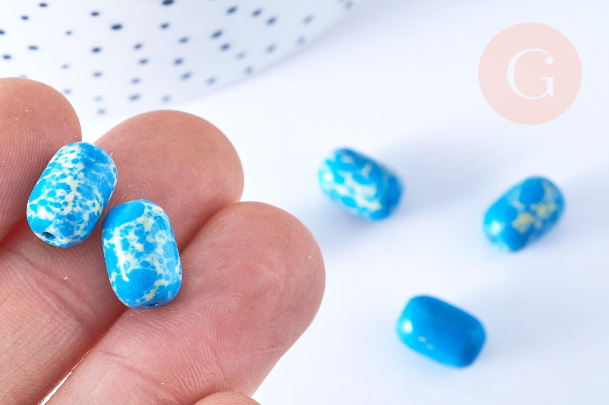 Perle regalite bleu turquoise ovale 13mm, pierre, x5 (G7081)