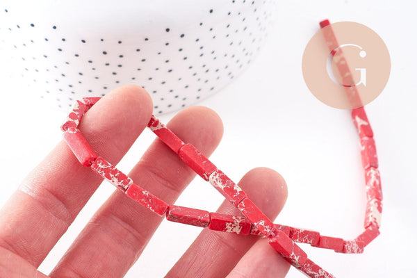 Perle regalite rouge rectangle 12mm, x1 fil de 38cm (G1106)