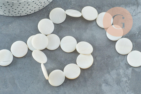 Perle rond nacre blanche naturelle 20mm, fourniture créative, perle ronde, coquillage blanc, fil de 40cm, x1 G5582