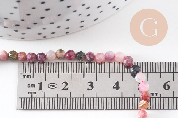 Perle rond tourmaline naturelle facettée multicolores 4mm, x1 fil 38 cm (G2197)