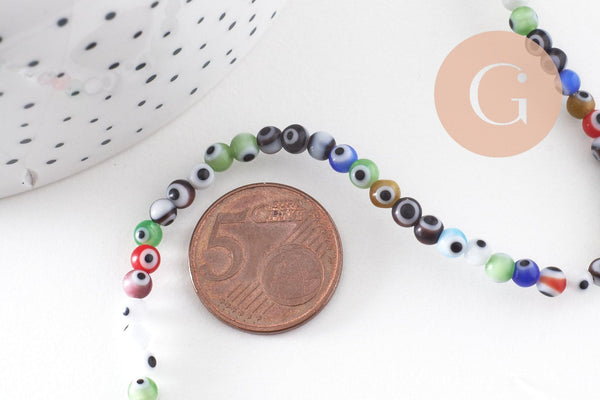 Perle ronde Mauvais Oeil Grecque verre multicolore 4mm, x1 (G3000)