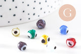 Perle ronde Mauvais Oeil multicolore 6mm, x10 (G5391)