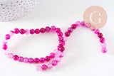 Perle ronde agate feu naturelle rayée fuchsia ronde 8mm, x1 fil de 38cm (G3850)