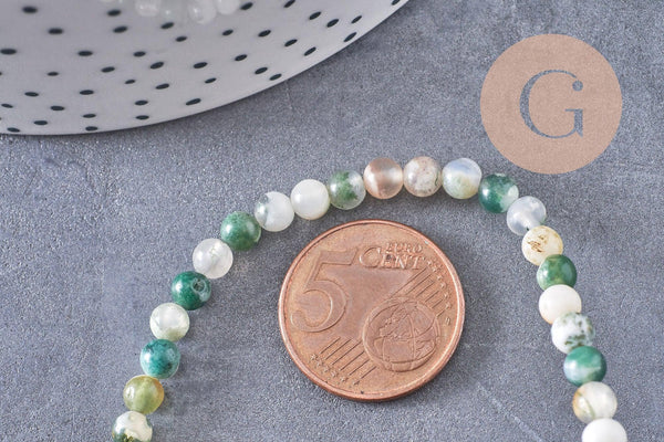 Perle ronde agate mousse naturelle 4mm,perle pierre, fil de 90 perles, x1 (G1537)