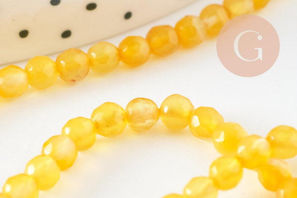 Perle ronde agate naturelle jaune citron 4mm, x1 fil de 37cm (G1198)