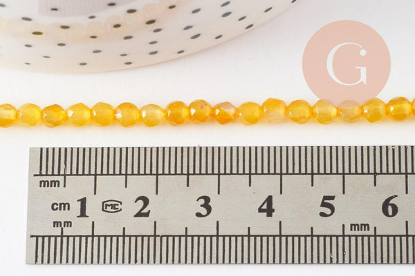 Perle ronde agate naturelle jaune citron 4mm, x1 fil de 37cm (G1198)