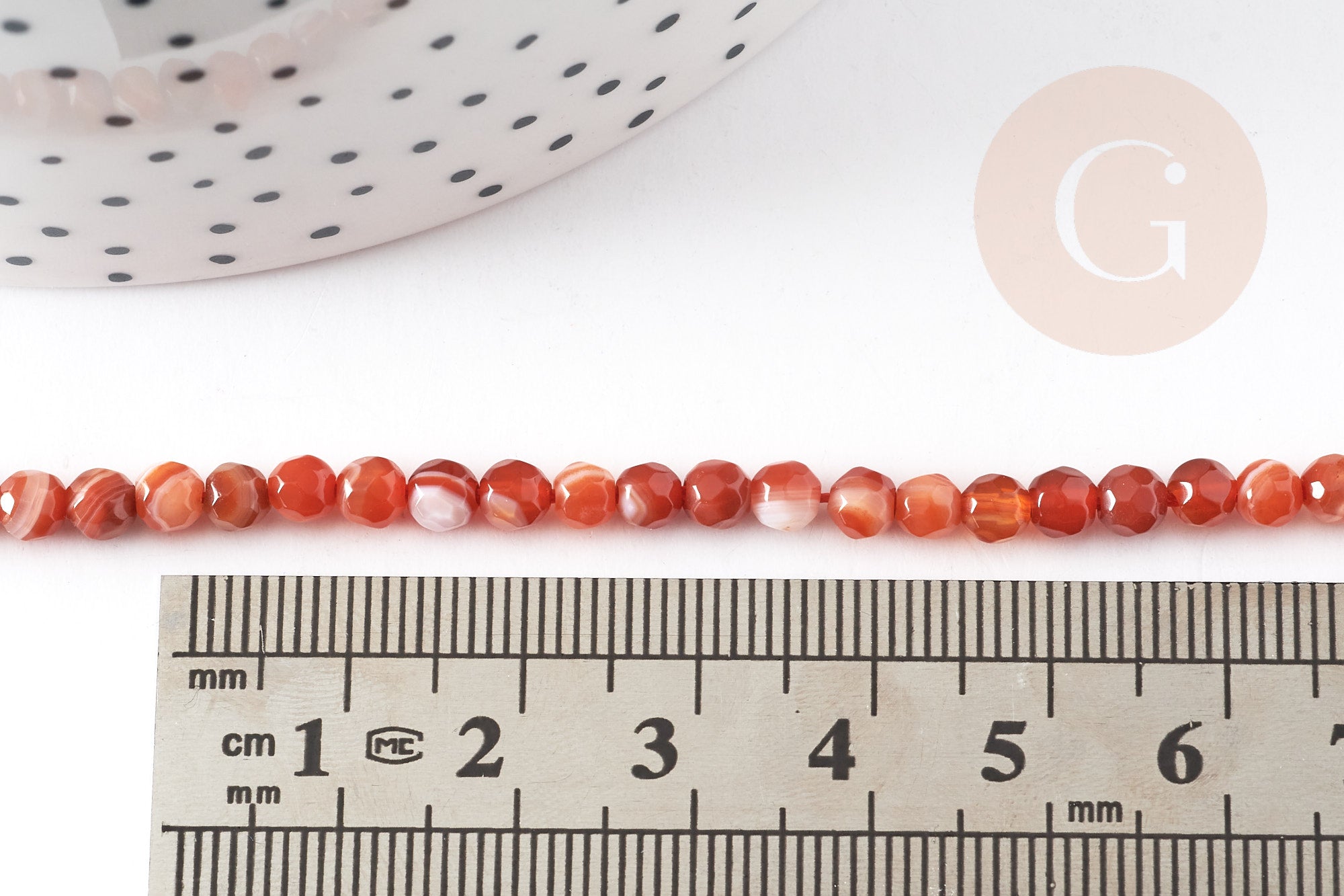 Perle ronde agate naturelle orange facettée 4mm, x1 fil de 35cm (G4481)