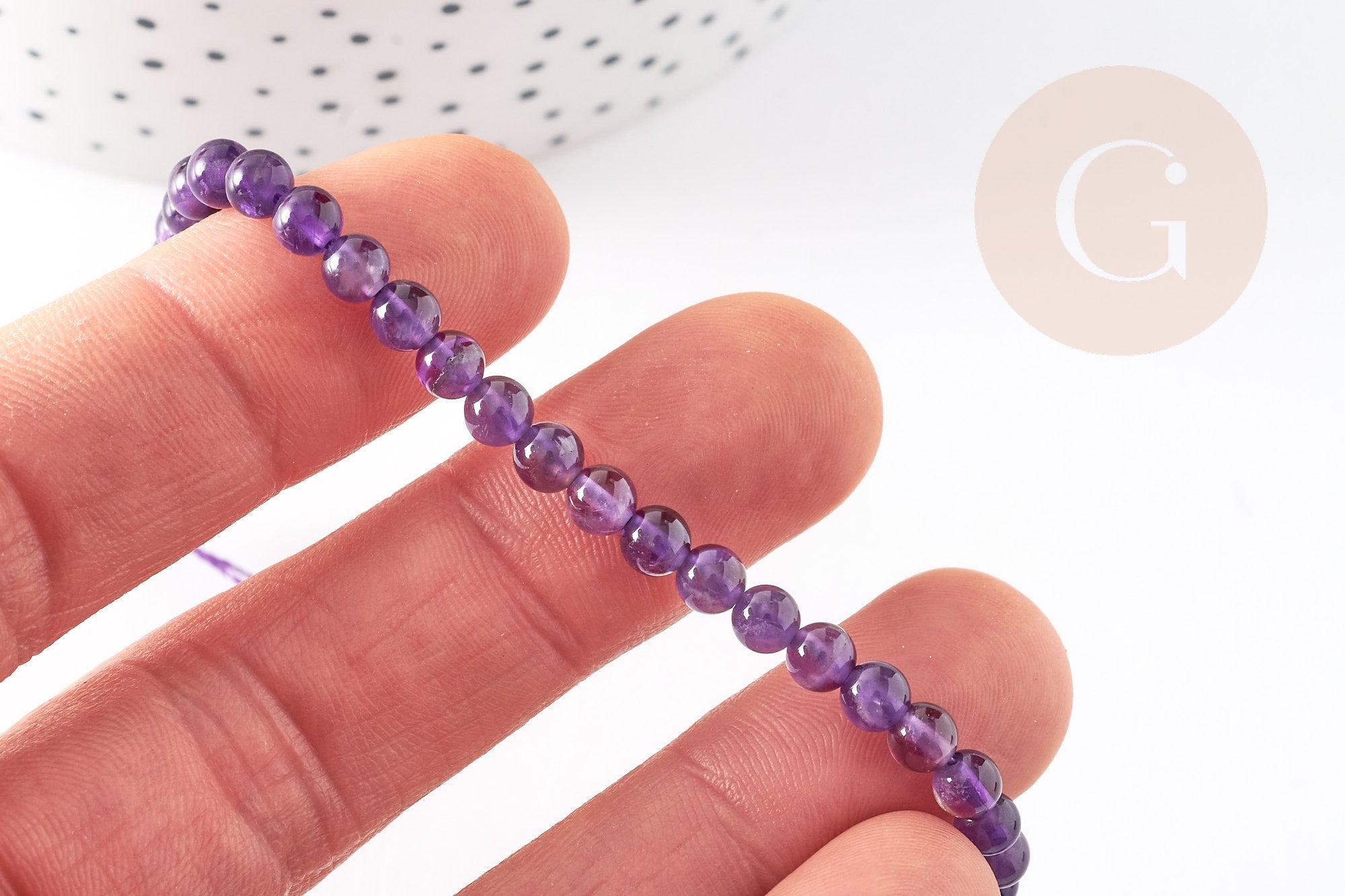 Perle ronde amethyste violette naturelle 4mm, x1 fil 20cm (G5365)