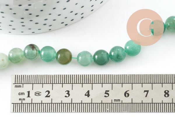 Perle ronde aventurine naturelle 8mm, x1 fil de 39.6cm, (G1826)