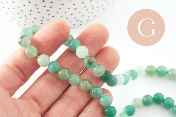 Perle ronde aventurine naturelle 8mm, x1 fil de 39.6cm, (G1826)