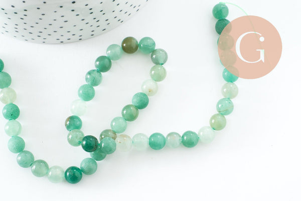 Perle ronde aventurine naturelle 8mm, x1 fil de 39.6cm, (G1826)