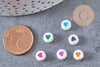 Perle ronde coeur coloré plastique blanc 7mm, perle ronde lettre,perle coeur, x 10Gr (G1805)
