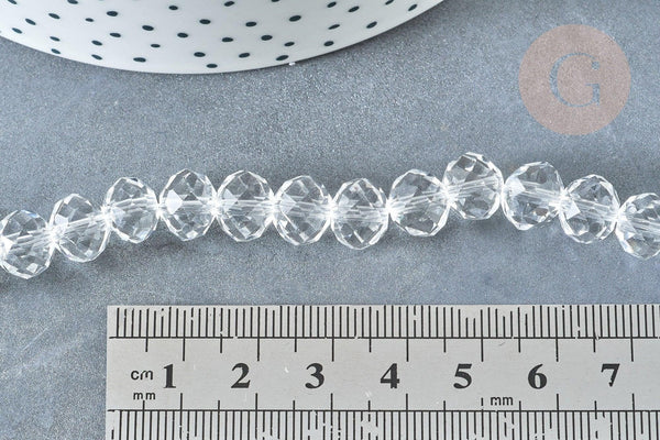 Perle ronde cristal facetté transparent 10mm, x1 fil de 46cm (G8145)
