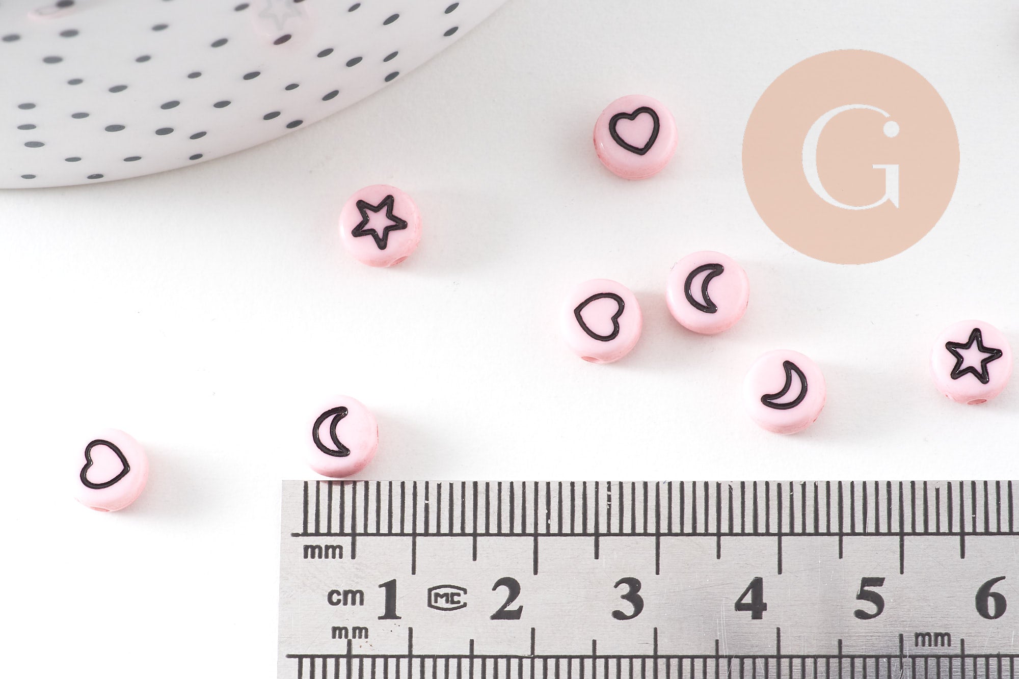 Perle ronde étoile nuage coeur lune plastique rose, x10 ou 50 grammes (G3284)