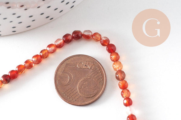 Perle ronde facettée cornaline orange naturelle 4-4.5mm facetté, x1 fil de 35cm (G4372)