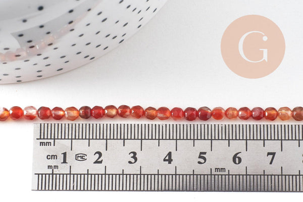 Perle ronde facettée cornaline orange naturelle 4-4.5mm facetté, x1 fil de 35cm (G4372)