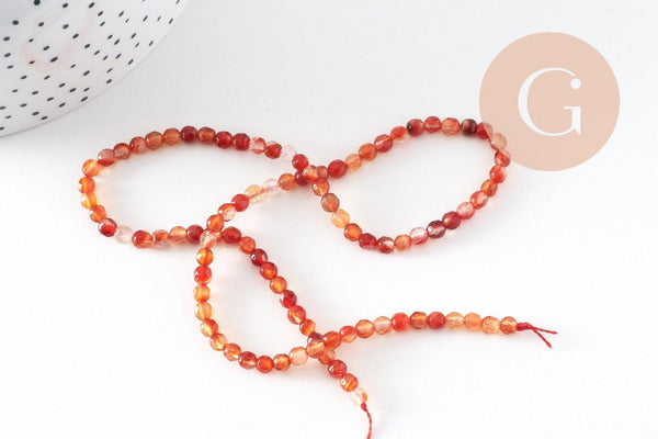 Perle ronde facettée cornaline orange naturelle 4-4.5mm facetté, x1 fil de 35cm (G4372)