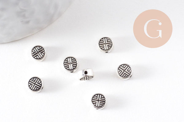 Perle ronde gravée argent vieilli,perles argent,création bijoux, sans nickel,perle intercalaire,6.3mm, x10 (G2610)