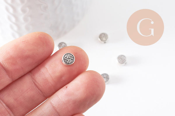 Perle ronde gravée argent vieilli,perles argent,création bijoux, sans nickel,perle intercalaire,6.3mm, x10 (G2610)