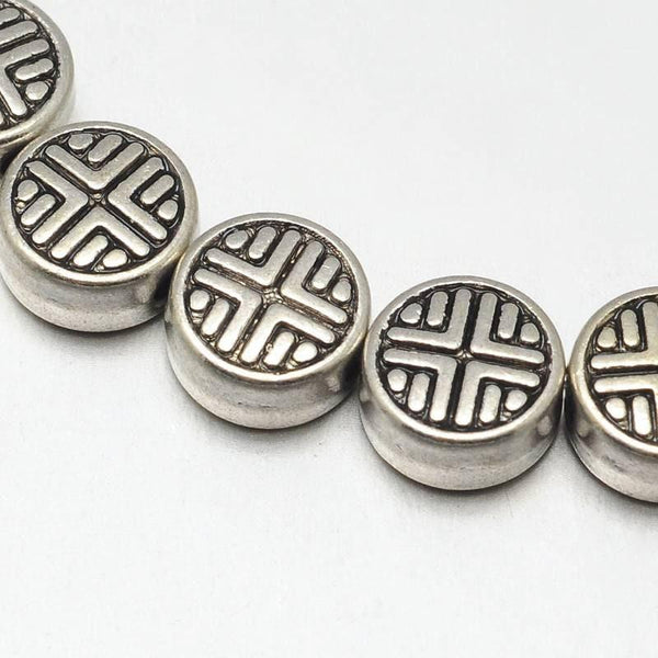 Perle ronde gravée argent vieilli,perles argent,création bijoux, sans nickel,perle intercalaire,6.3mm, x10 (G2610)