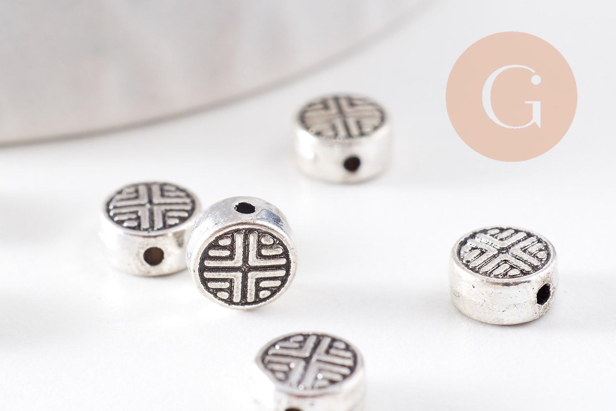 Perle ronde gravée argent vieilli,perles argent,création bijoux, sans nickel,perle intercalaire,6.3mm, x10 (G2610)