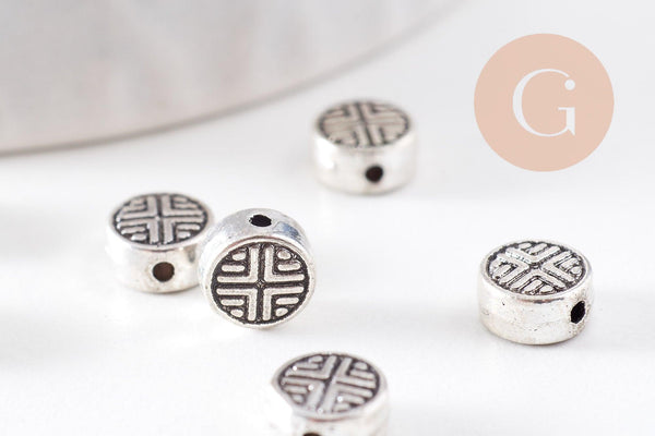 Perle ronde gravée argent vieilli,perles argent,création bijoux, sans nickel,perle intercalaire,6.3mm, x10 (G2610)