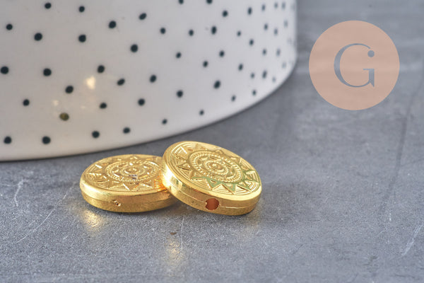 Perle ronde gravée plastique doré,perle plastique,perle ronde lettre,perle coeur,18mm, x5 (G6803)